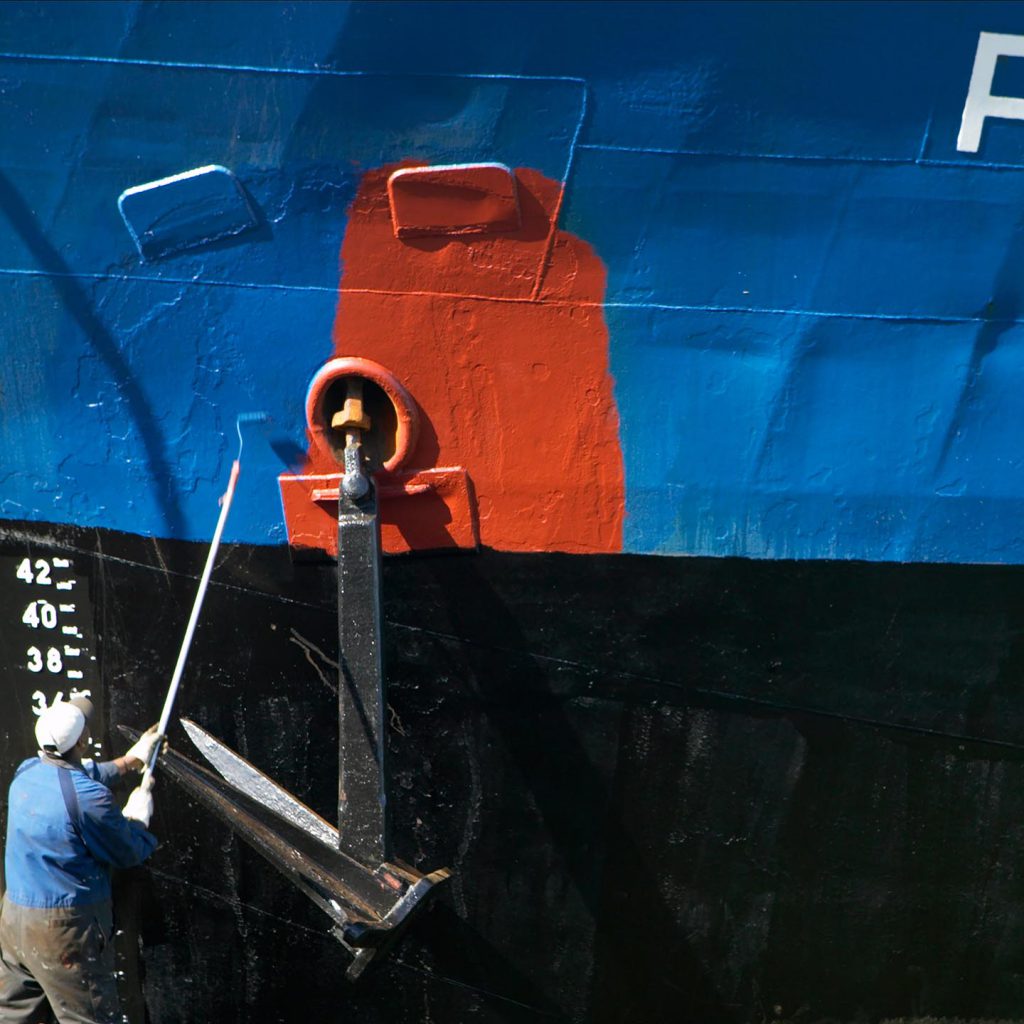 schilder verft boot blauw